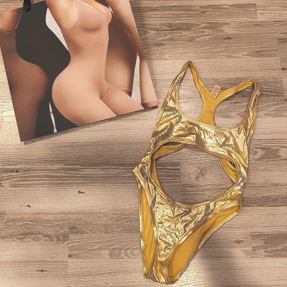 SKIMS Gold Metallic Monokini